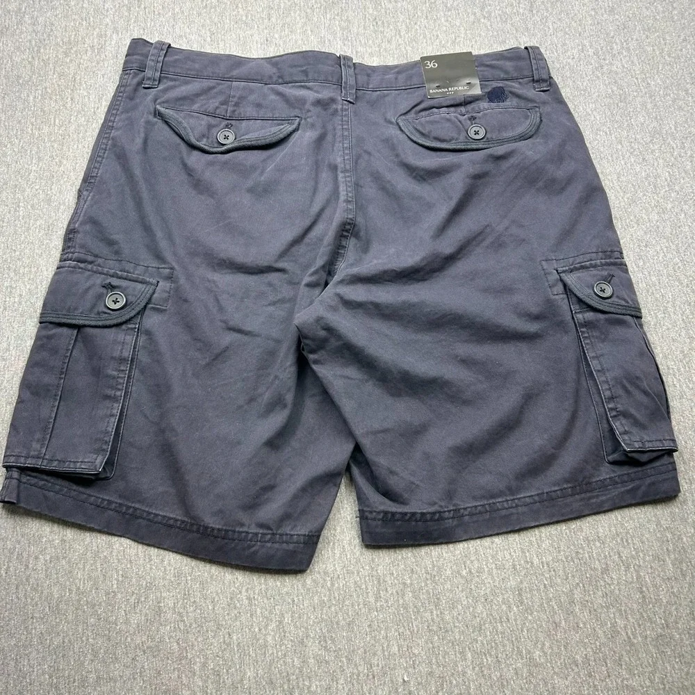Banana Republic Cotton Cargo Shorts Mens 36x10 Navy Blue Flat Front NEW